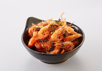 Delicious Chinese food, fried small river shrimp snacks