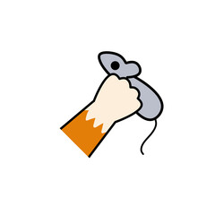 Cat paw hold mouse. Playing with toy and hunting pet. Healthy and active animal. Cartoon illustration