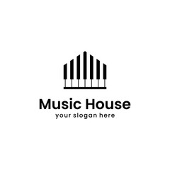 Music house logo with piano design 