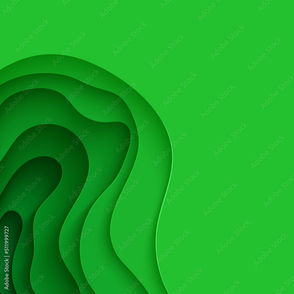 Wall mural abstract green background in paper cut style. 3d layout wallpaper cut out from cardboard. modern tem