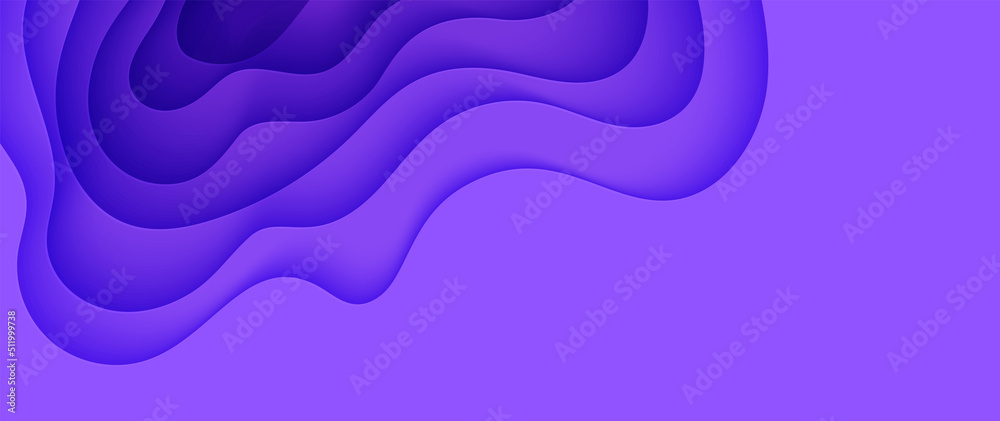 Wall mural abstract background in paper cut style. 3d violet and purple colors waves with smooth shadow. vector