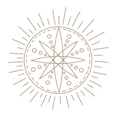 Elements of Magic and celestial  designed in doodle style, brown lines on white background for card. Digital printing, scrapbooks, tattoos, t-shirt designs, stickers, and more.