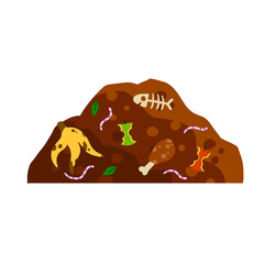 Compost soil. Pile of earth with worms. Farming and food waste. Ecological humus. Flat cartoon