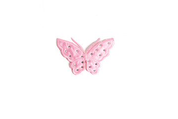 Butterfly textile patch for clothes customization, isolated on white.