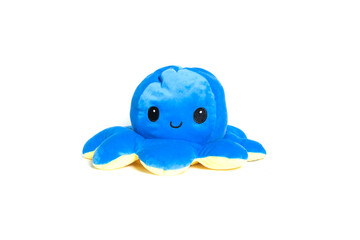 Plush blue Octopus Toy Isolated on White.