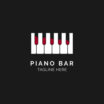 Piano music wineglass for music bar logo design template