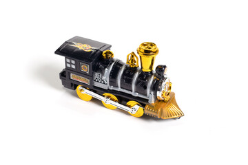 Fototapeta premium Colorful plastic train, isolated on white background.