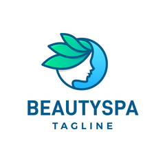 Beauty spa girl face with leaves natural logo design