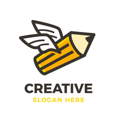 Creative fly pencil playful logo design