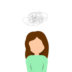 A young girl in a state of depression, confused in the situation. Nervous breakdown. The concept of depression and frustration. Vector illustration.