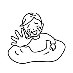 沼にはまる男性のイラスト（白背景・ベクター・切り抜き）