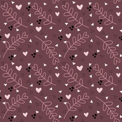 Simple floral seamless leaves and hearts and triangle pattern for fabrics and wrapping paper and gifts and kids