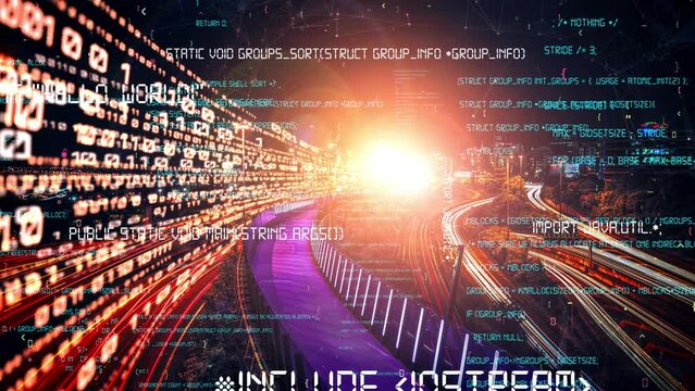 Software development, application programming code and tacit computer coding . Concept of smart digital transformation and technology disruption that changes global trends in new information era .