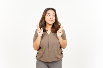 Make lucky finger of Beautiful Asian Woman Isolated On White Background