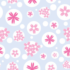 Vector blue background white pink cherry tree flowers and cherry blossom sakura flowers. Seamless pattern background