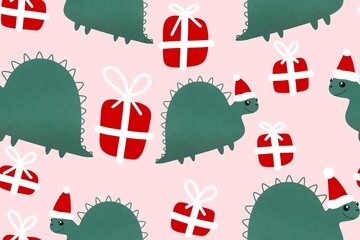 Christmas seamless dinosaur pattern for fabrics and packaging and gifts and wrapping paper and hobbies