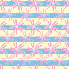 Vector yellow background white pink cherry tree flowers and cherry blossom sakura flowers. Seamless pattern background