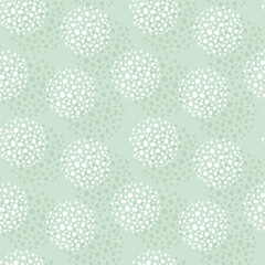 Abstract seamless pattern. Round elements from many dots. Hand drawn shapes in green color palette. Vector organic background for wrapping, fabric, scrapbooking or wallpaper.