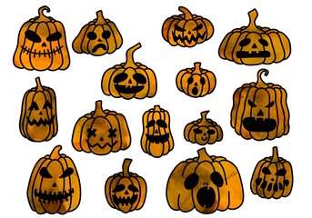 Set with Halloween pumpkins for stickers and cards and kids and wrapping paper and packaging