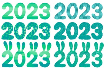 Set with 2023 rabbit numbers for new year gifts and stickers and notebooks and hobbies and holidays
