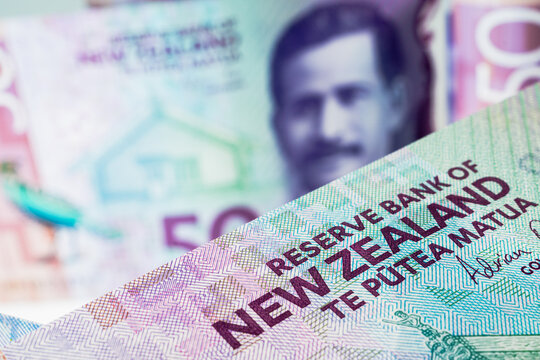 Close-up view of New Zealand banknotes.