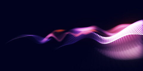Abstract gradient dynamic wave of particles. Big data or technology background. Visualization of sound waves.