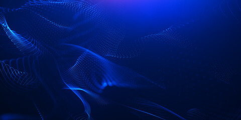beautiful abstract wave technology background with blue light. Futuristic green dots background with a dynamic wave. 3d rendering.