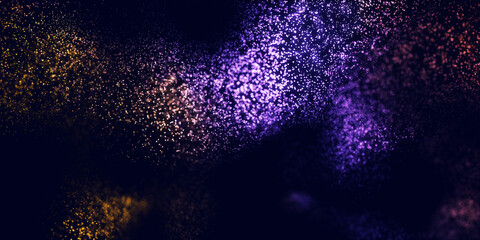 Abstract colorful digital particles wave with bokeh and light background, 3d render wave line dot background, line wave light glowing effect particular background.