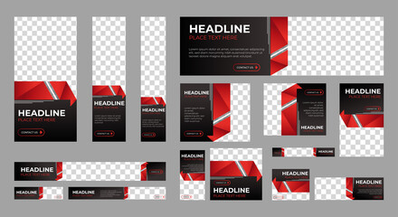 Business banner design web template Set, Horizontal header web banner. Black and red. cover header background for website design, Social Media Cover ads banner, flyer, invitation card	