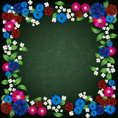 floral ornament width cornflowers on green background - 512006961