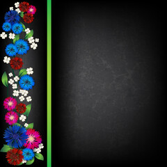 floral ornament width cornflowers on black background - 512006969
