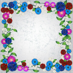floral ornament width cornflowers on white background - 512006986