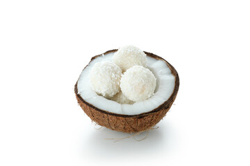 Fototapeta na wymiar Coconut candies and coconut isolated on white background