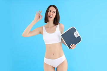 Concept of weight loss with slim young woman