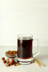 Concept of fresh drink, kvass, space for text