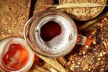 Concept of fresh drink, kvass, top view