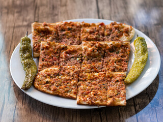 mince pita, close up, top view, turkish traditional cusine 