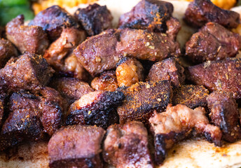 lamb liver, coocked lamb liver close up, 