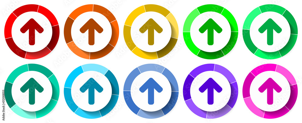 Poster Arrow up icon set, top flat design vector illustration in 10 colors options for mobile applications and webdesign