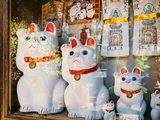 Maneki neko Lucky cat souvenir shop at Gotokuji Temple Tokyo Japan