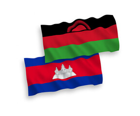 Flags of Kingdom of Cambodia and Malawi on a white background