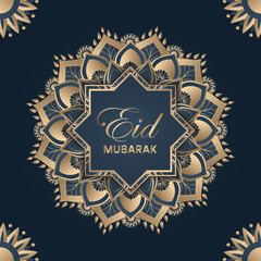 Eid Mubarak greeting card with mandala pattern background vector illustration