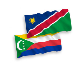 Flags of Union of the Comoros and Republic of Namibia on a white background