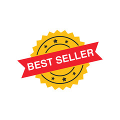 Flat vector illustration of best seller sign badge. Suitable for design element of sale stamp, quality product label, and warranty certificate.