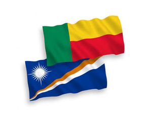 Flags of Republic of the Marshall Islands and Benin on a white background