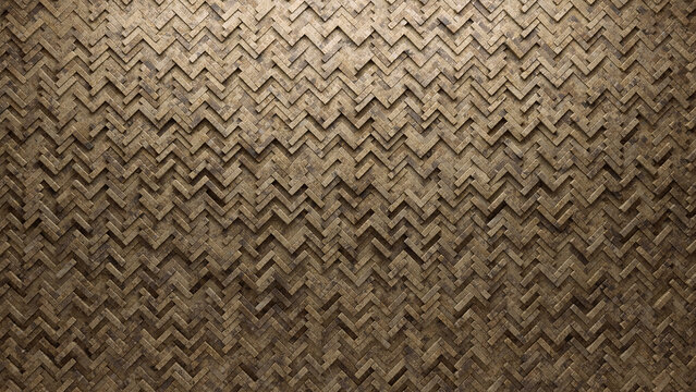 Textured, Natural Stone Wall background with tiles. Herringbone, tile Wallpaper with 3D, Polished blocks. 3D Render