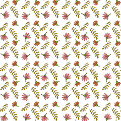 Seamless Floral Pattern with Flowers and Branches on White background
