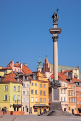 WARSAW, POLAND - MARCH 22, 2022: Beautiful view of Sigismund's Column in Old Town on sunny day