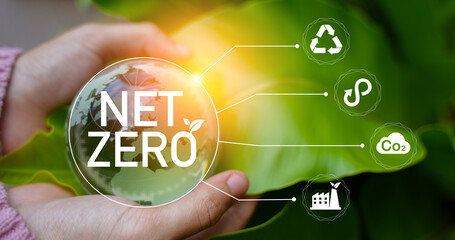 Net Zero and Carbon Neutral Concepts Net Zero Emissions Goals Weather neutral long-term strategy.