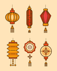Fototapeta na wymiar six chinese moon festival icons